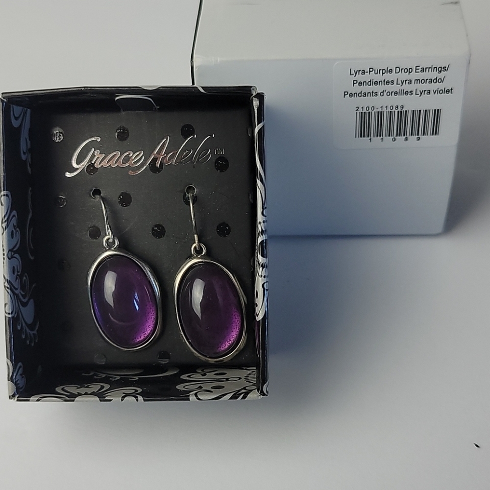 GRACE ADELE Purple Lyra Drop Earrings Costume